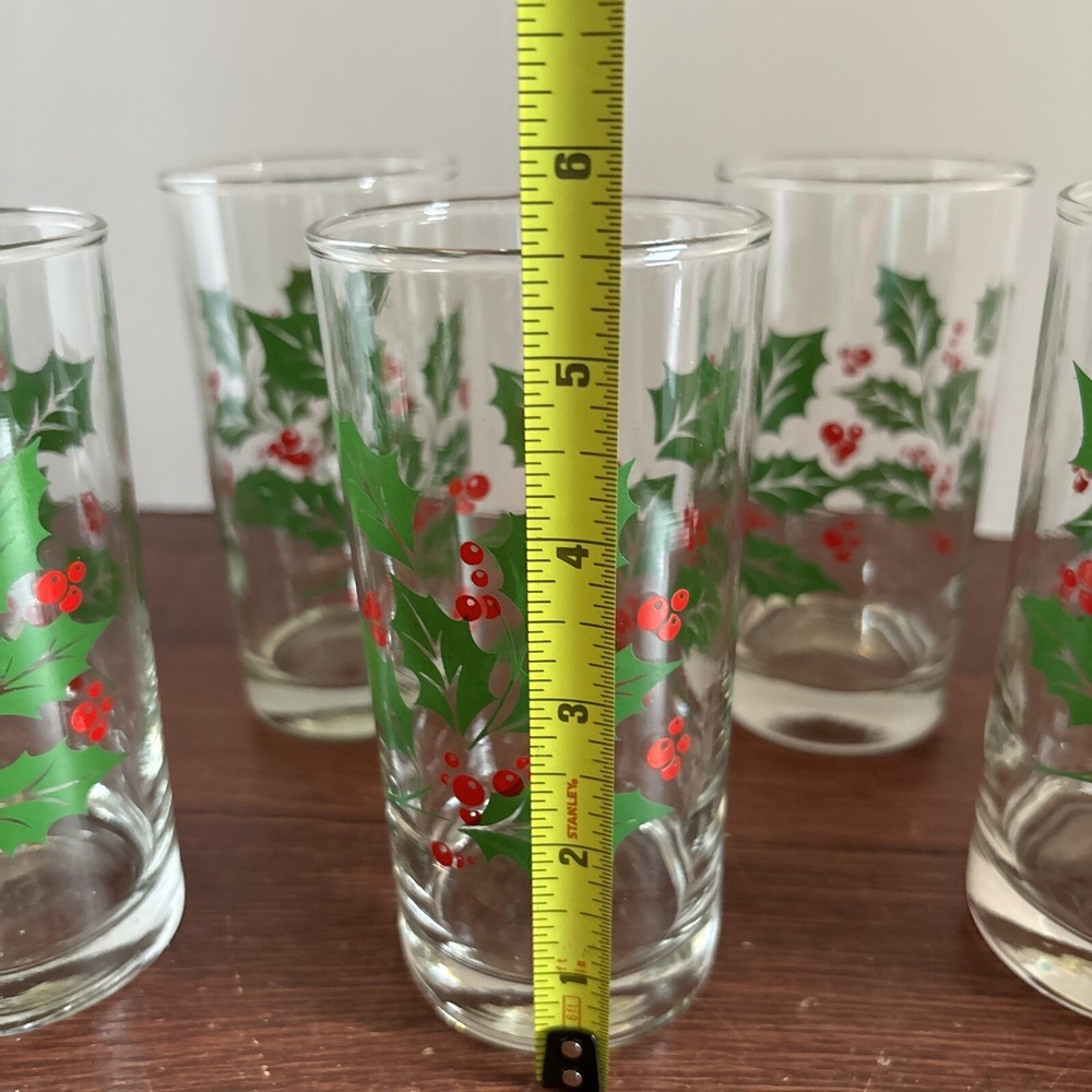 VTG‎ Bartlett Collins Christmas Holly Berry 12oz Glass Tumblers 5 1/2"H Set Of 6 - Picture 3 of 8